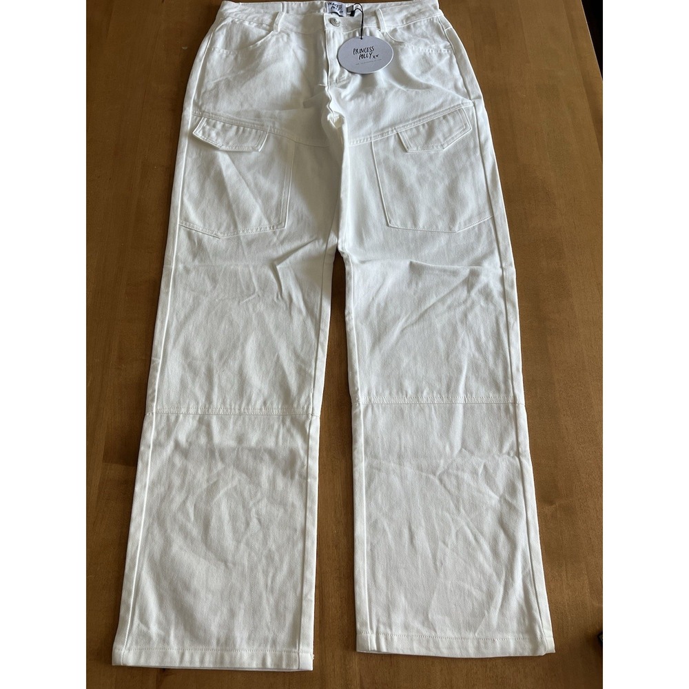 Princess Polly Women's White Kapala Cargo Denim Wide Leg Sz 6 NEW